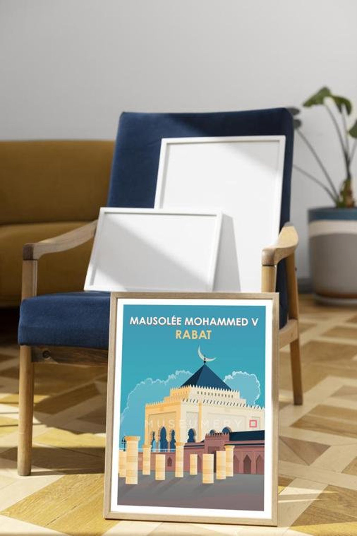 Mausolee Mohammed V Rabat Morocco Vintage Travel Poster Columns - Image 2