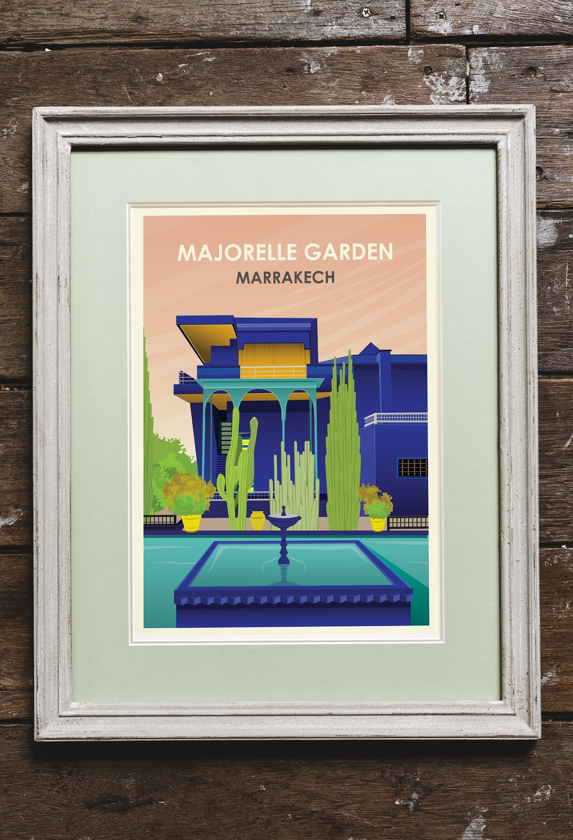 Marrakech Majorelle Garden Blue Villa Cactus Travel Poster Art - Image 2