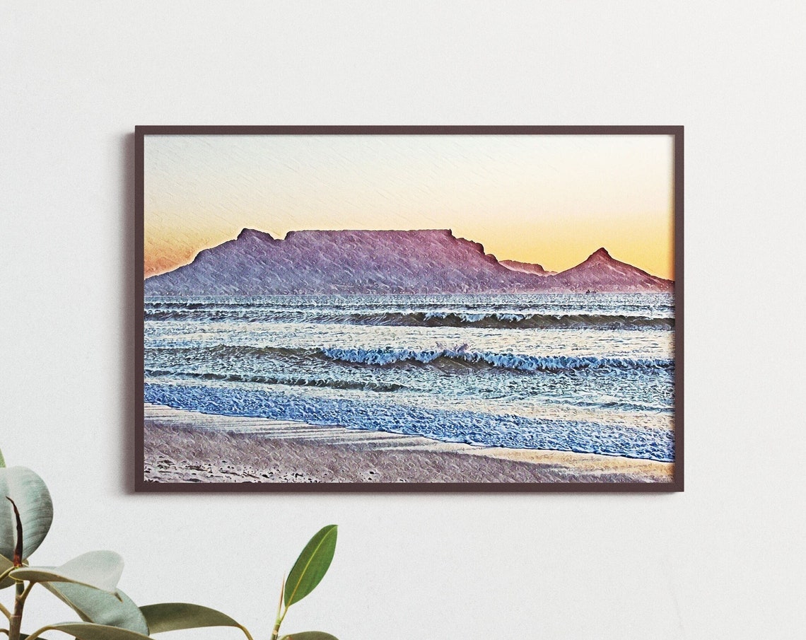 View Of Table Mountain In Cape Town At Sunset Wall Art Poster Various Sizes Instant