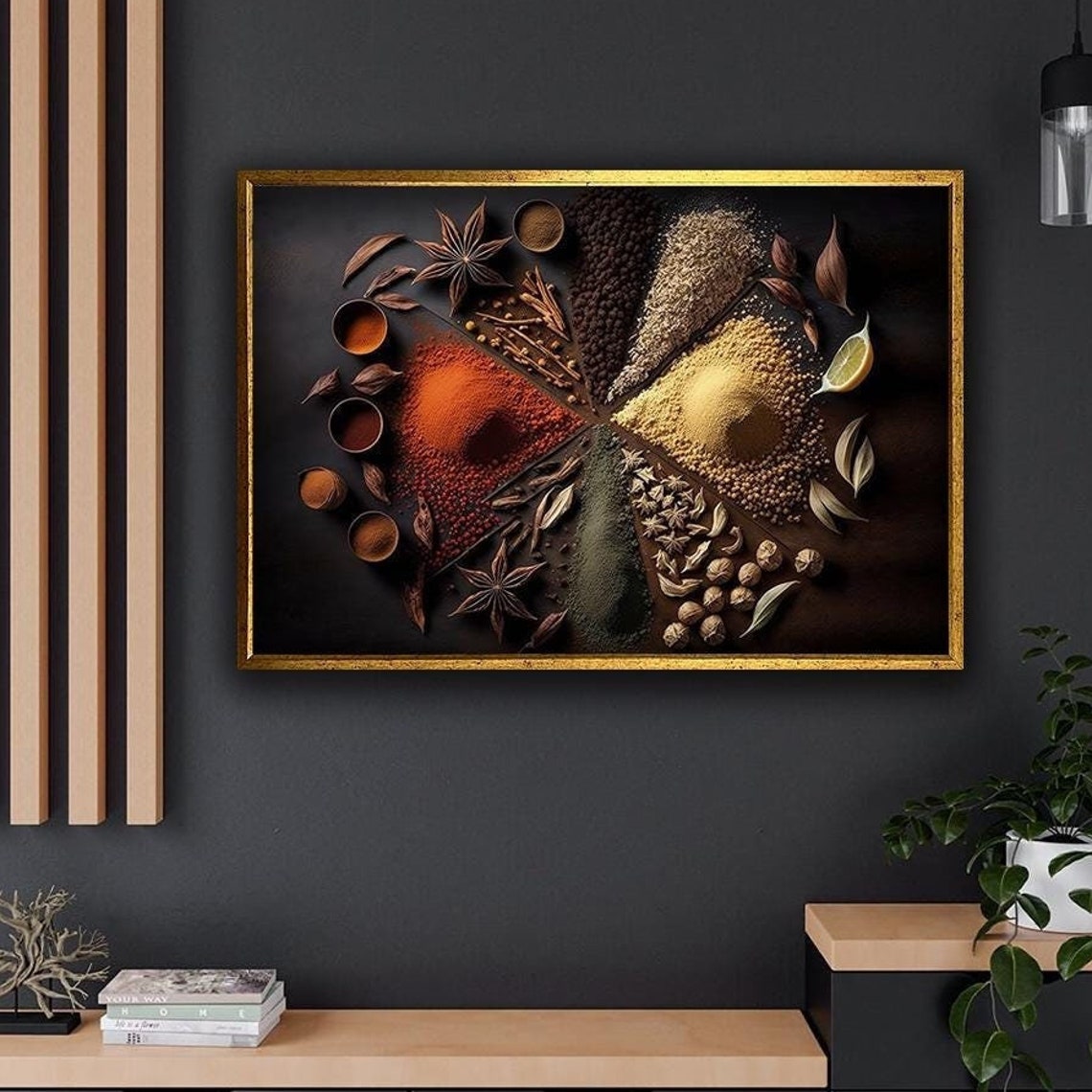 Exotic Spices Flat Lay Star Anise Paprika Kitchen Wall Art Print