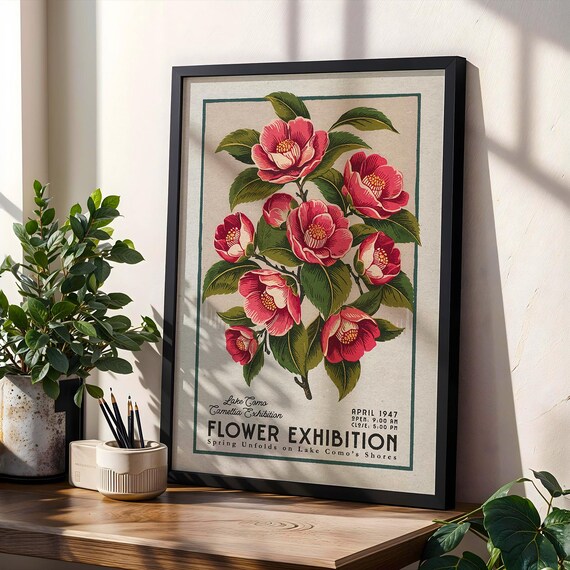 Flower Market Camellia Print Retro Lake Como Italy Art Vintage Botanical Poster Boho Floral