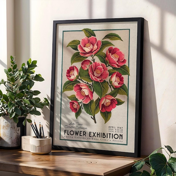 Spring Lake Como Camellia Exhibition 1947 Vintage Floral Art Poster