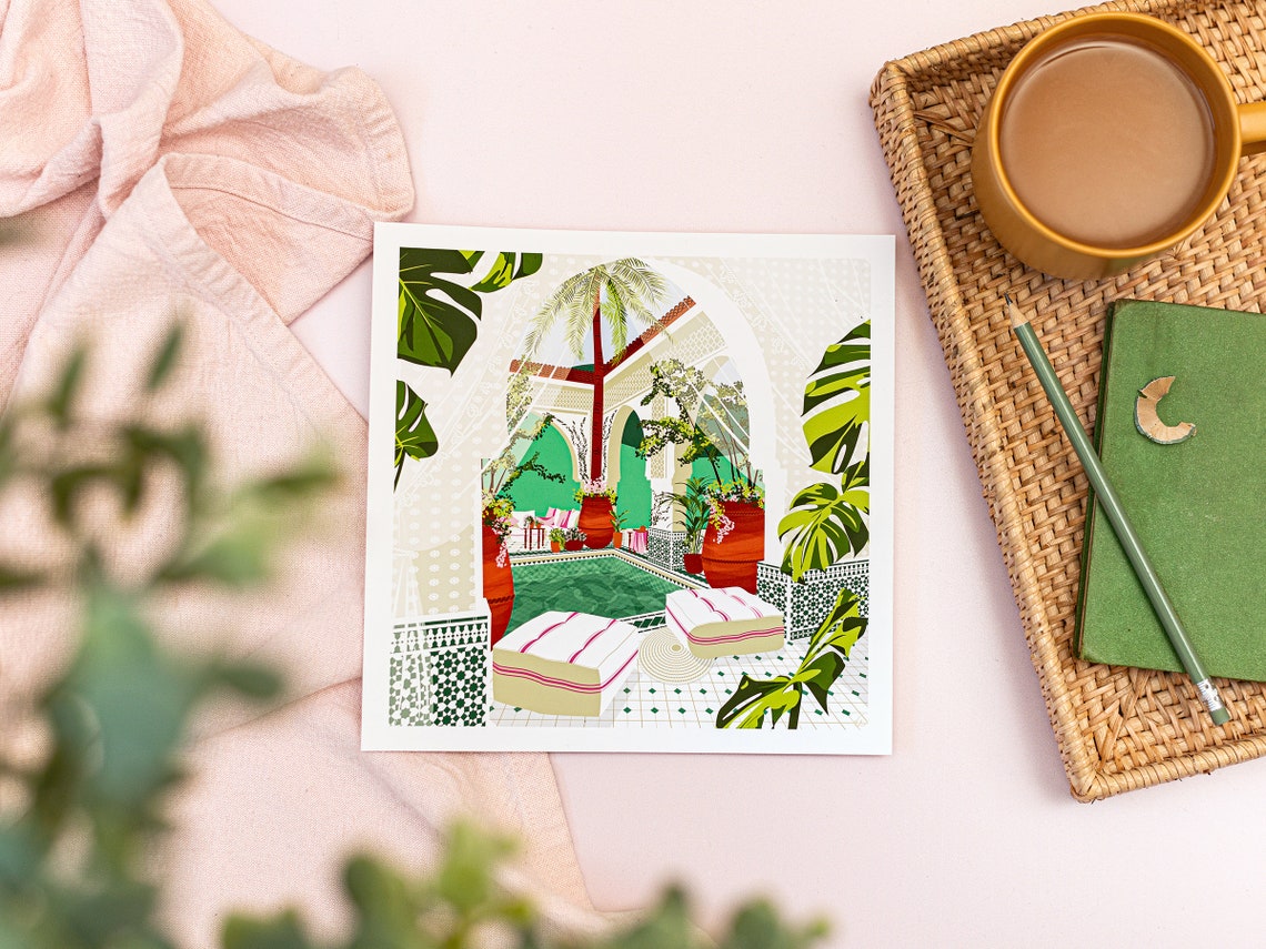 Morocco Art Print, Marrakesh Mosaic Riad Pool - Image 3