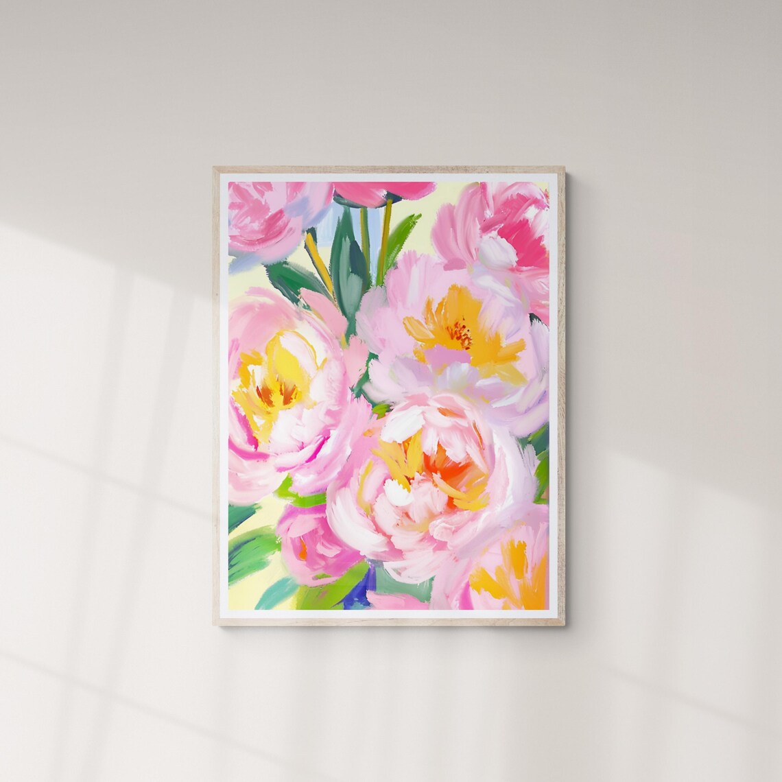 Blush Pink Peony Blooms Close Up Bold Floral Painting Wall Art Poster