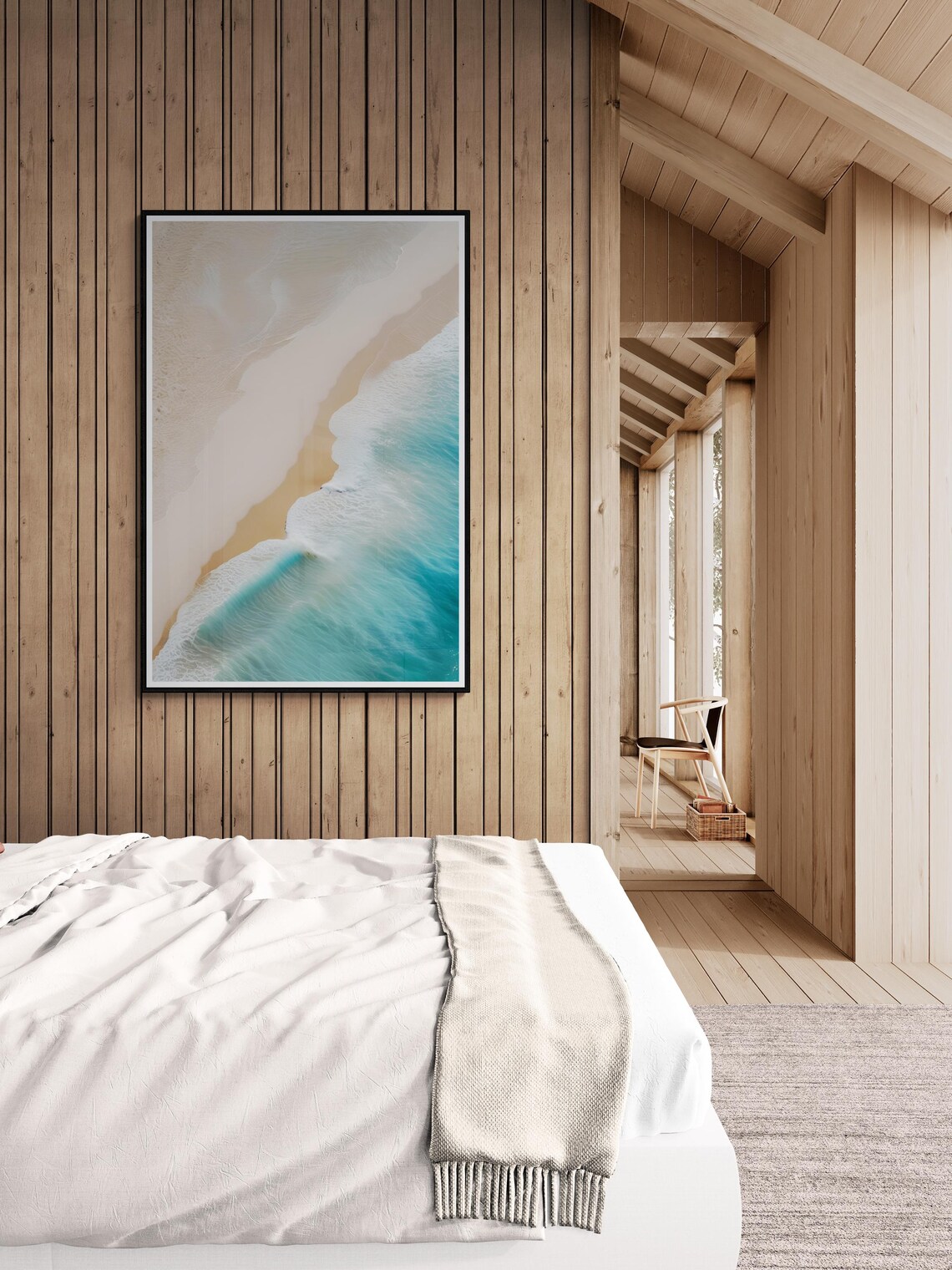 Aerial Beach Shoreline Turquoise Waves Minimal Ocean Photography Art Poster - Image 3