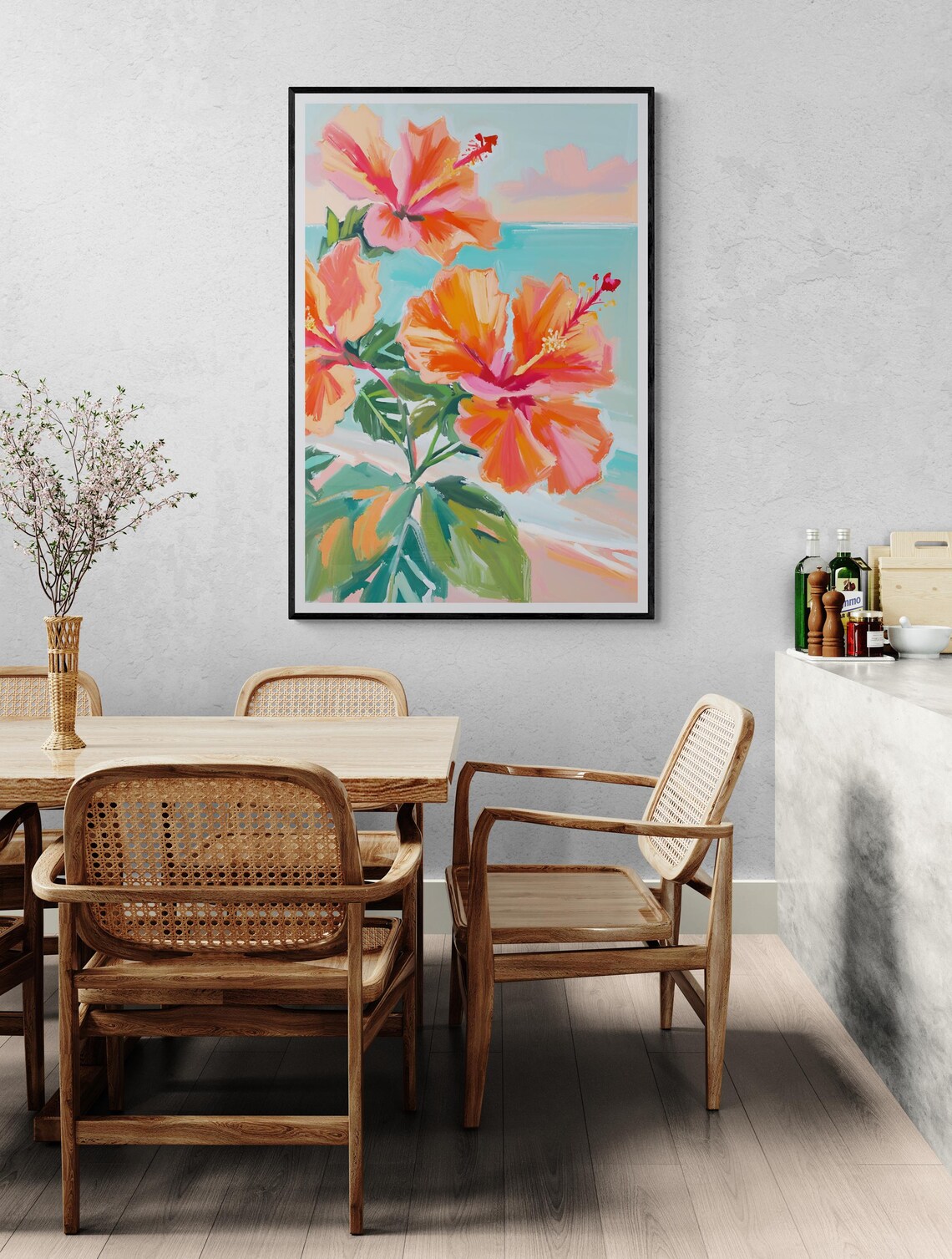 Hibiscus Flowers Floral Art Flower Market Art Print Abstract Painting Peach Hibiscus Floral Art Matisse - Image 2