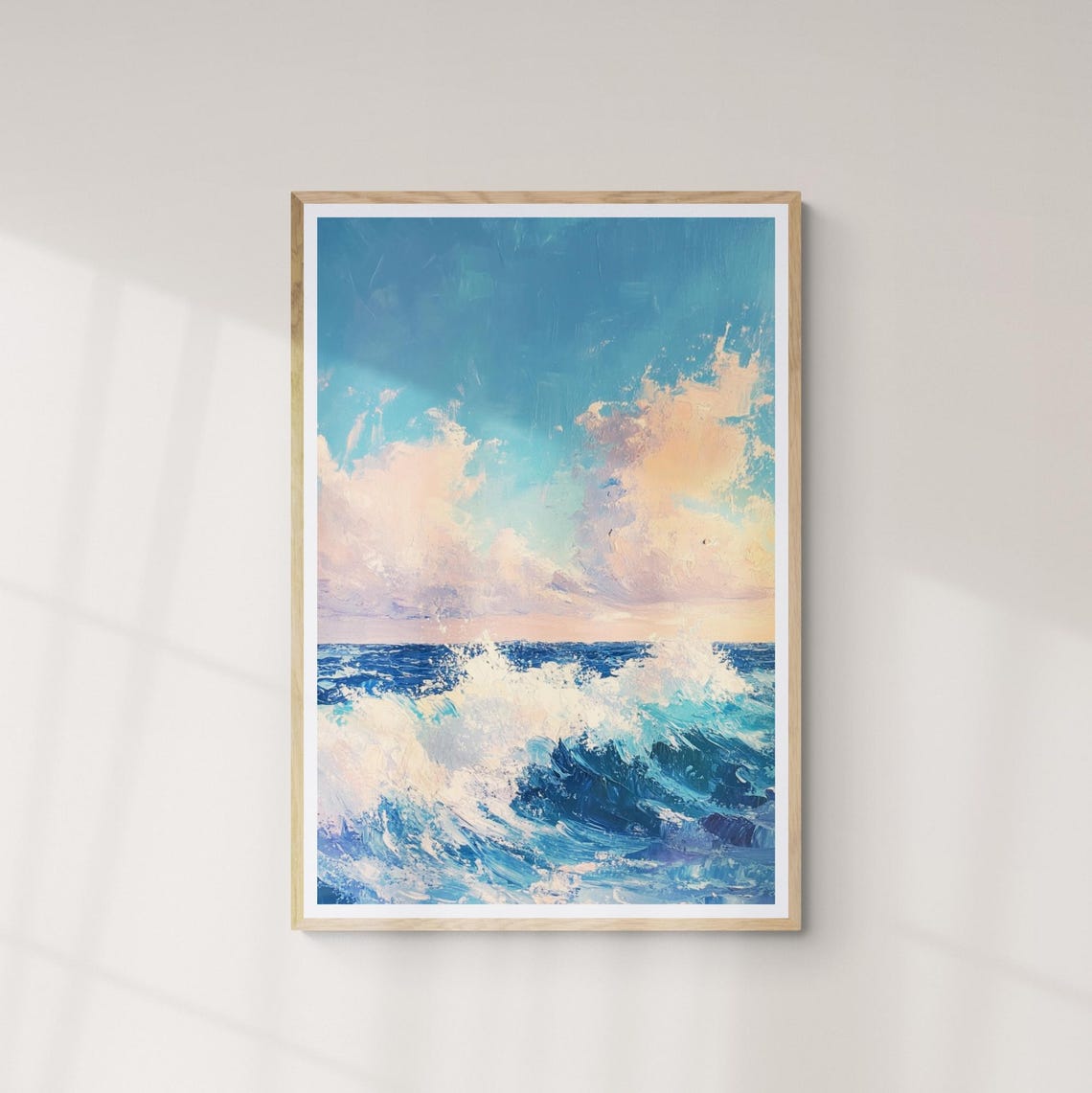 Crashing Ocean Waves Pastel Clouds Impressionist Seascape Art Poster - Image 3
