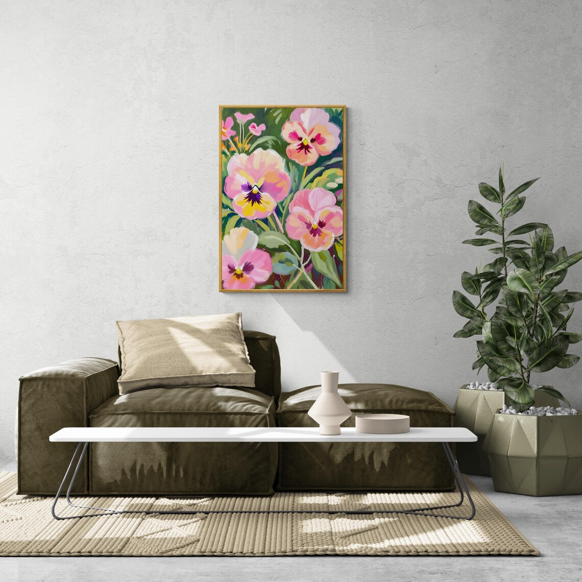 Pink Purple Pansy Blooms Close Up Lush Garden Floral Painting Art Poster - Image 4