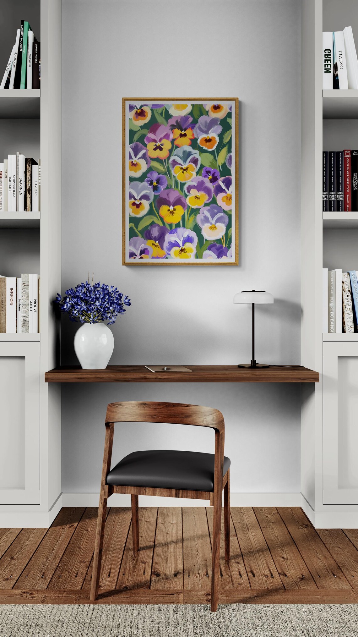 Purple Yellow Pansy Flower Field Painterly Botanical Wall Art Print Poster - Image 4