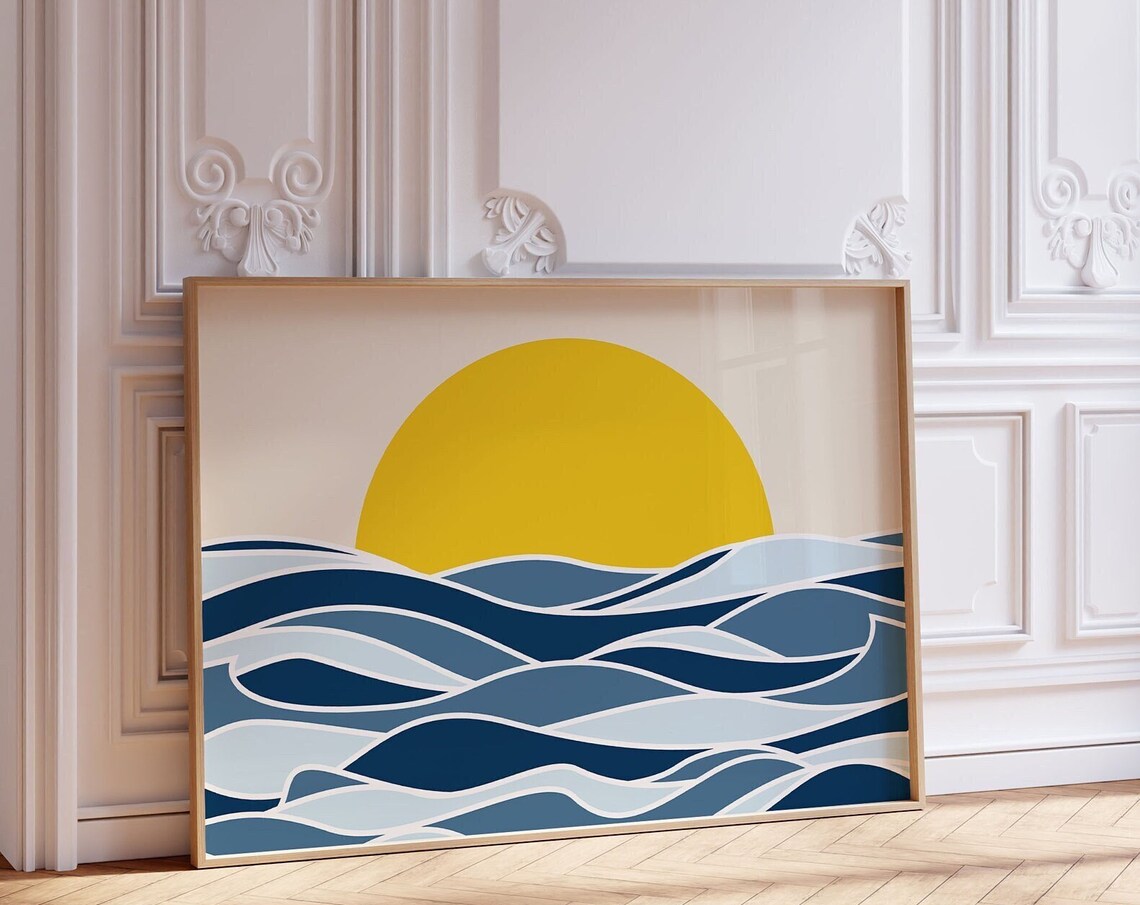 Sun Landscape Sea Print, Minimalist Modern Decor