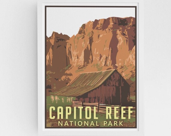 Capitol Reef National Park Rustic Barn Red Cliffs Pioneer Scenic Poster