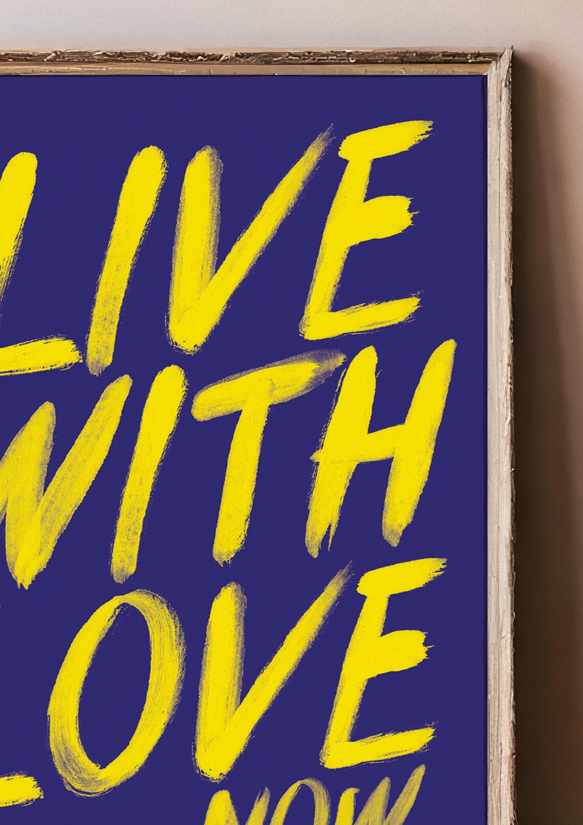 Live with Love Now Yellow Brush Lettering Poster Blue Background - Image 3