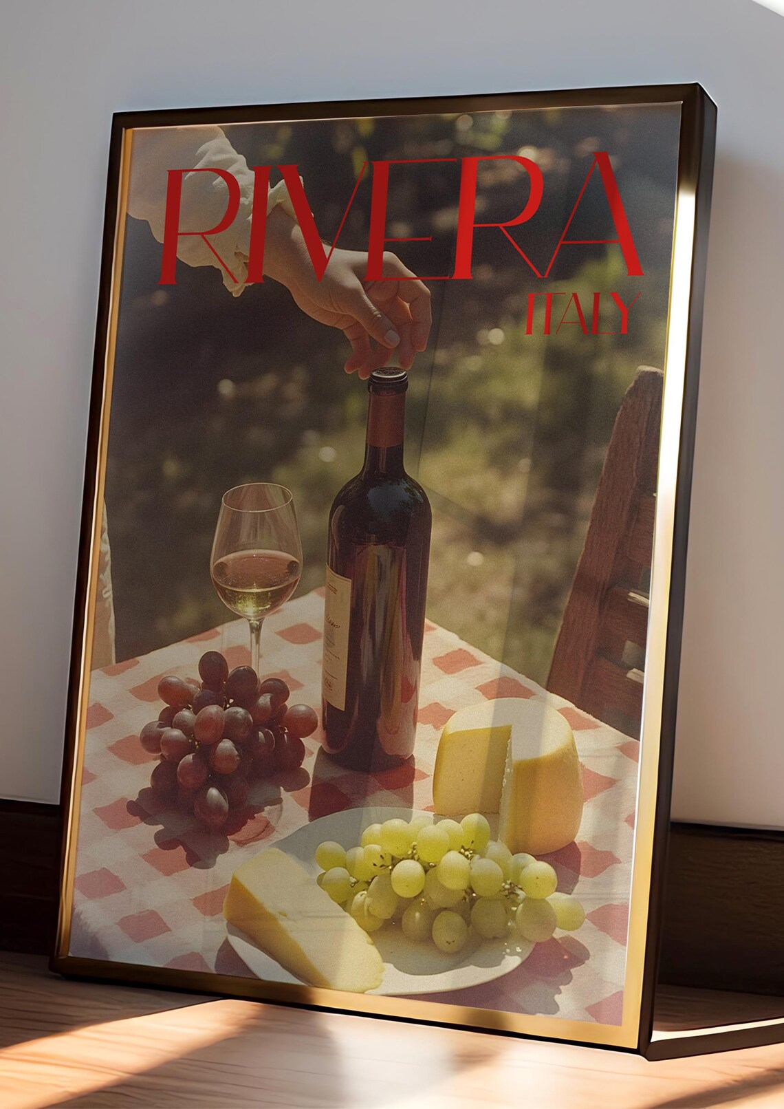 Riviera Italy Retro Wine And Cheese Outdoor Picnic Table Poster - Image 2