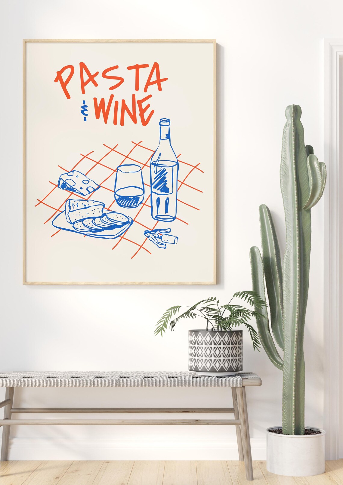 Pasta Wine Minimalist Typographic Poster