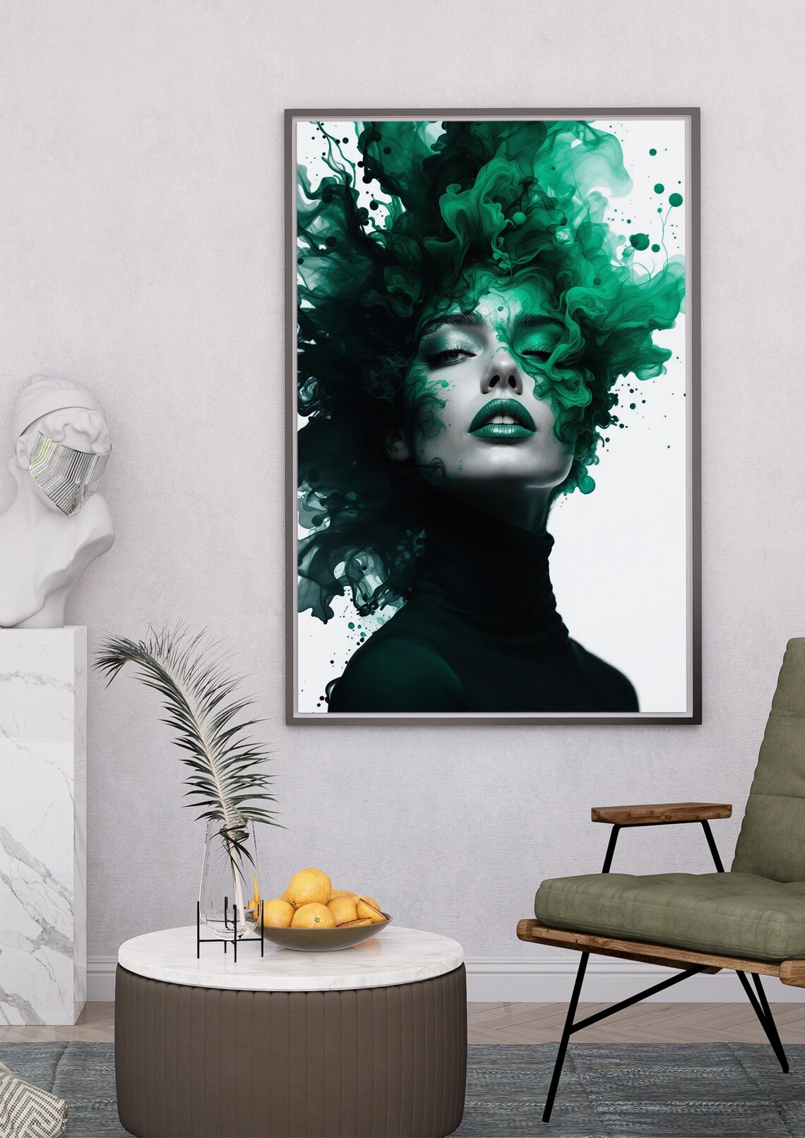 Woman With Green Ink Hair Abstract Artistic Portrait Art Poster - Image 3