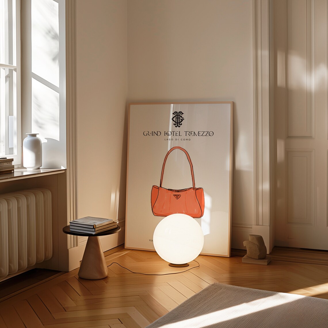Grand Hotel Tremezzo Lake Como Orange Bag Luxury Fashion Art Poster - Image 3