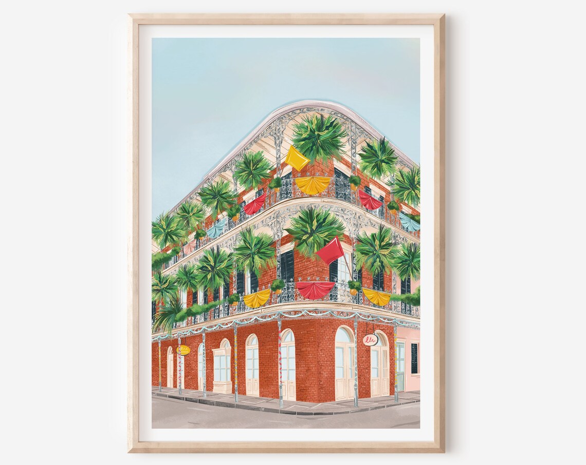 New Orleans French Quarter Balcony Building Colorful Art Poster