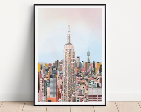 New York City Empire State Building Skyline Pink Sky Art Poster