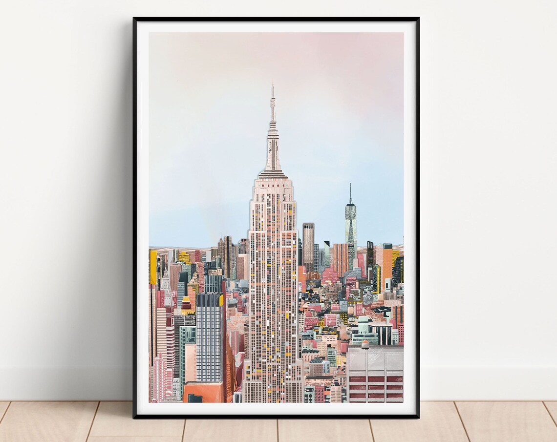 New York City Empire State Building Skyline Pink Sky Art Poster