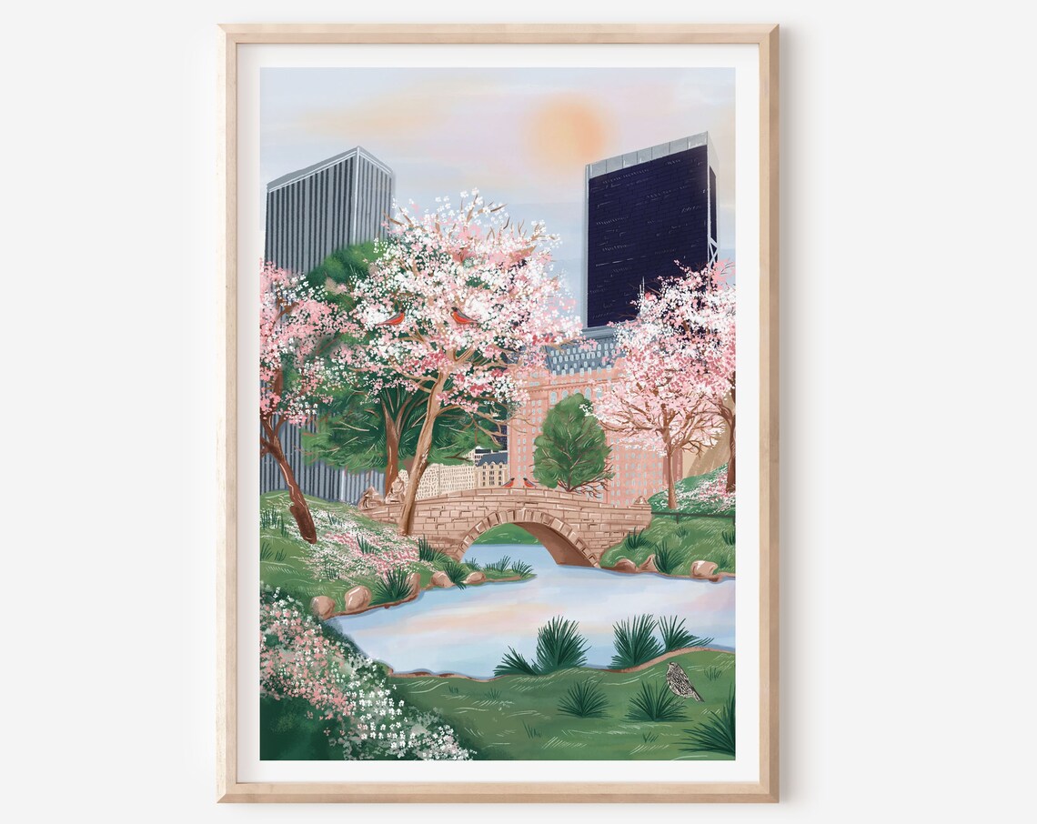 New York Central Park Spring Scene Travel Poster