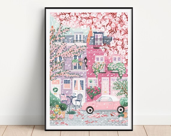 London Notting Hill Cherry Blossom Travel Poster