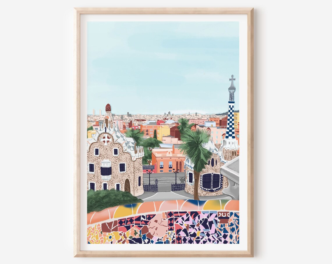 Barcelona City Travel Poster, Park Guell