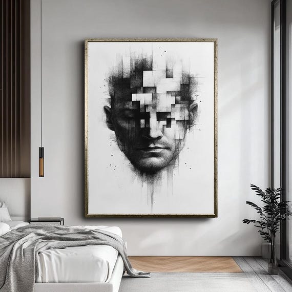 Abstract Male Portrait Canvas Art Minimalist Black And White Face Drawing