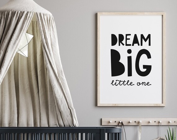 Dream Big Little One Nursery Kids Room Playful Typography Wall Poster
