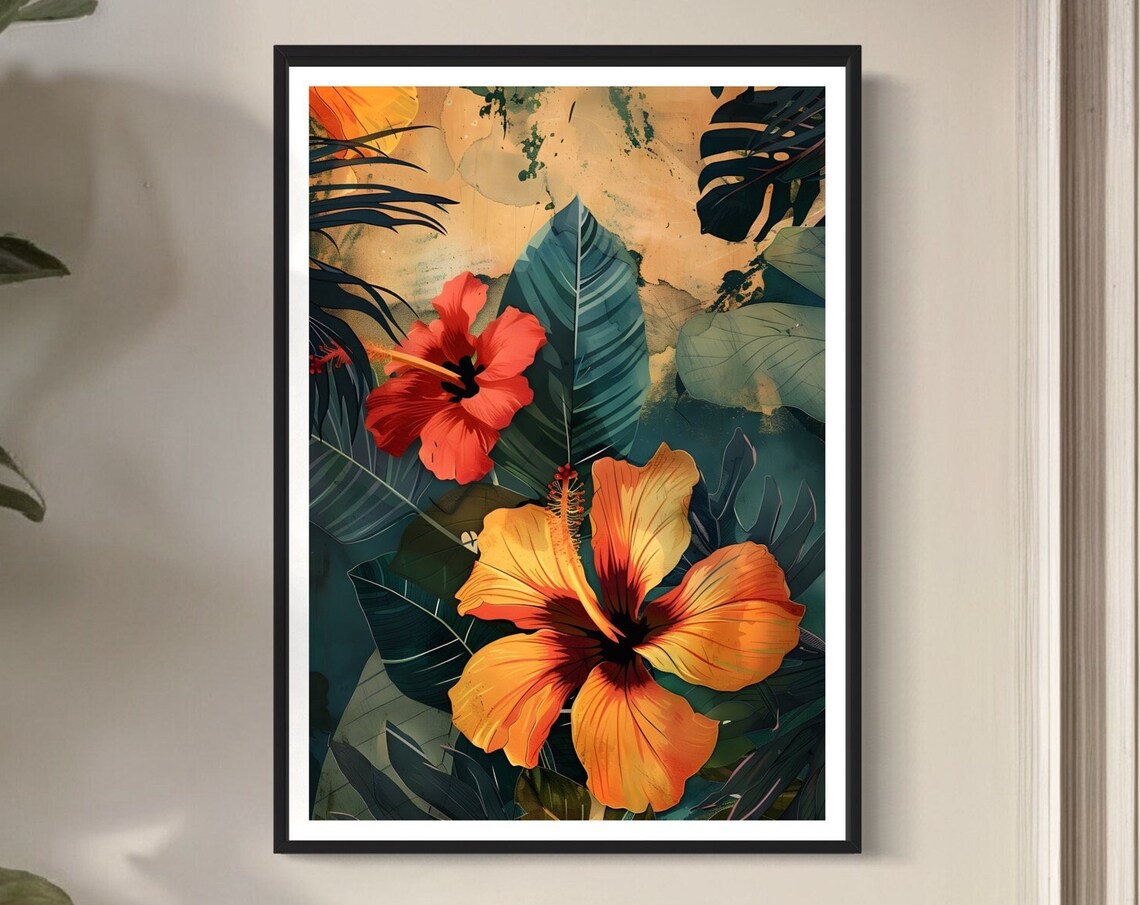 Hibiscus Tropical Flower Art Print, Hawaiian Aesthetic