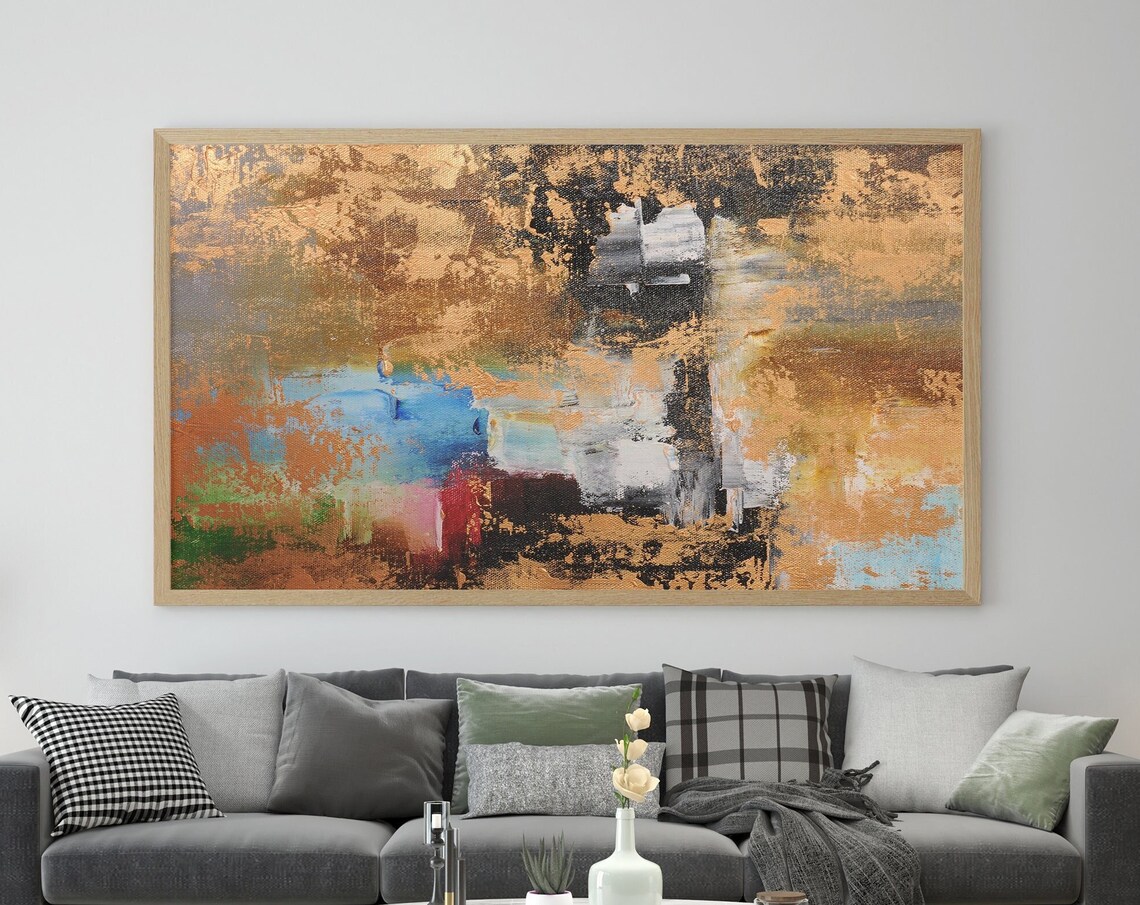 Beige Abstract Dining Room Wall Art, Acrylic Painting