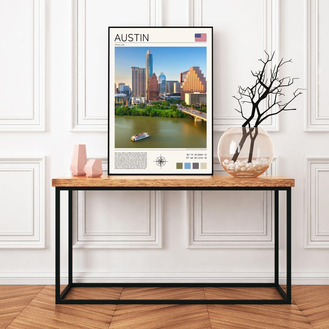 Austin Texas Skyline River Boat Downtown Cityscape Travel Poster - Image 4