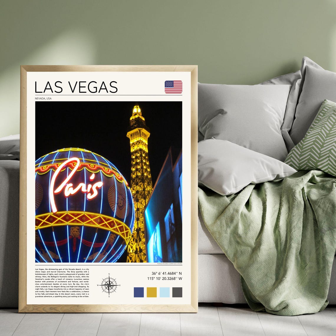 Las Vegas Nevada Paris Hotel Balloon Eiffel Tower Night Strip Poster - Image 4