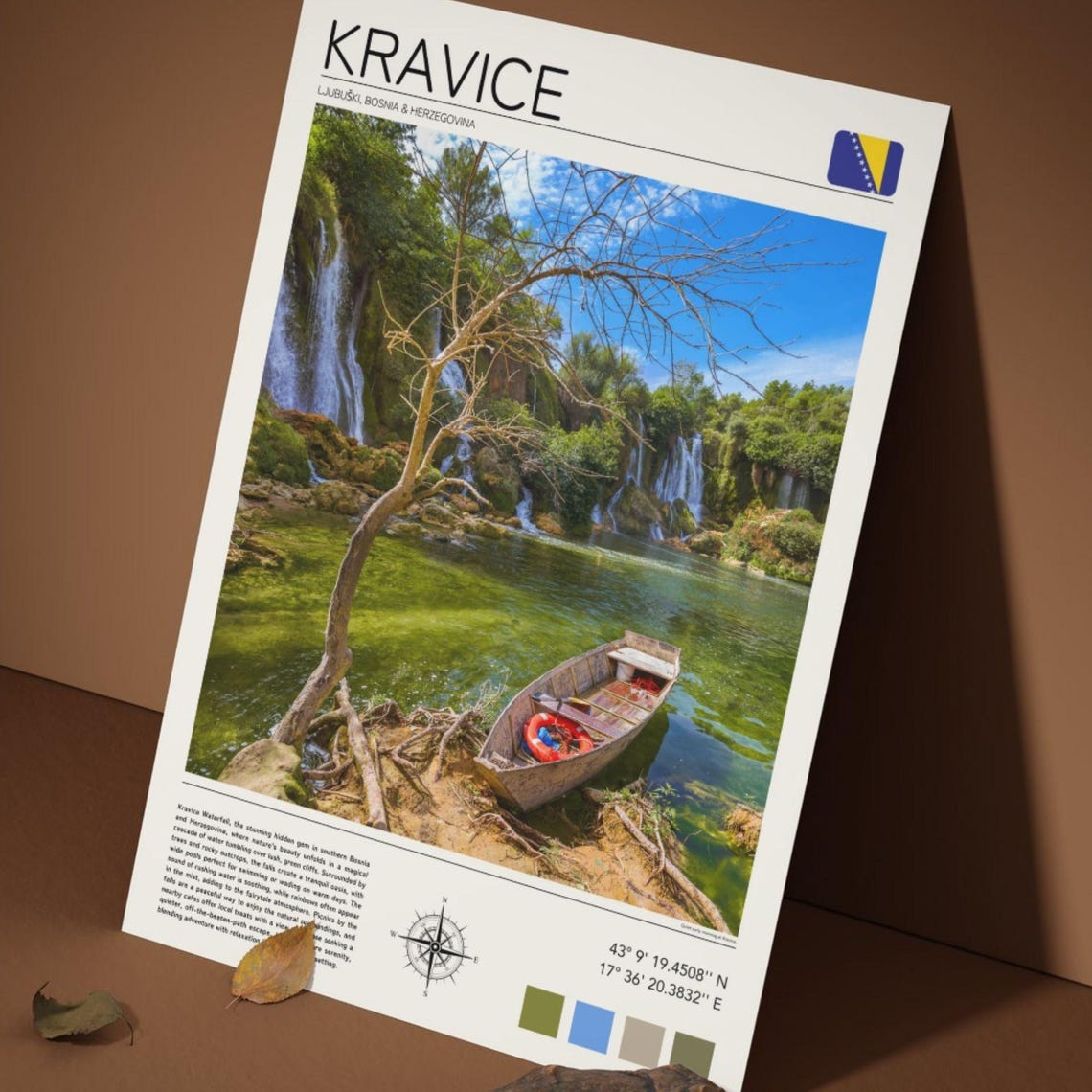 Kravice Waterfall Bosnia Emerald Pool Rowboat Nature Escape Poster - Image 5