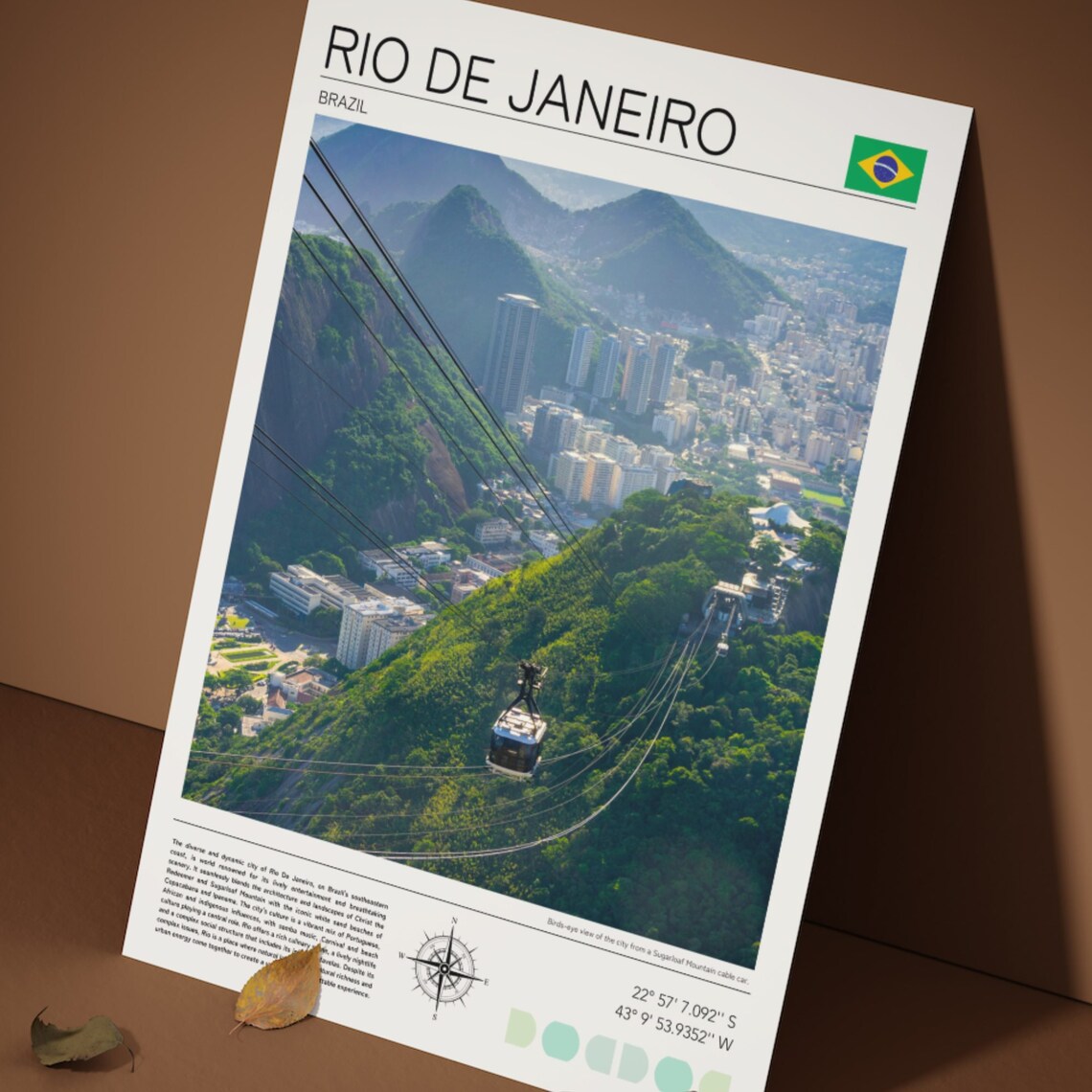 Rio de Janeiro Brazil Sugarloaf Cable Car City View Travel Poster - Image 3