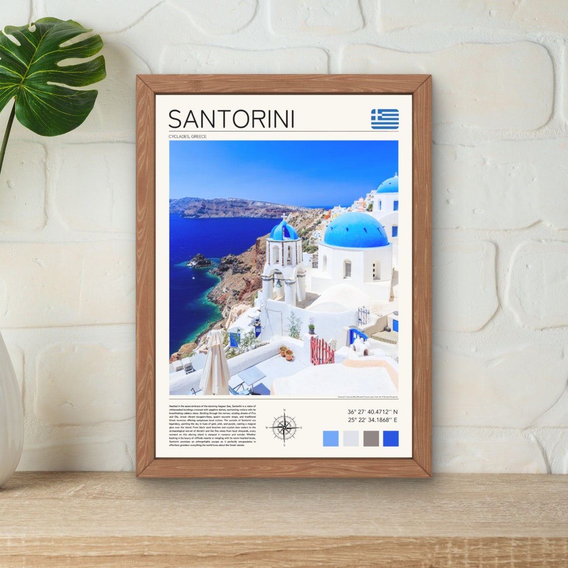 Santorini Greece Blue Domes White Buildings Aegean View Poster