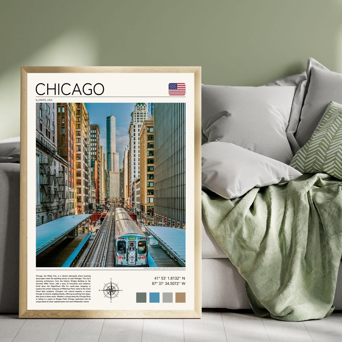 Chicago Illinois Elevated Train Loop Downtown Skyline Travel Poster - Image 5