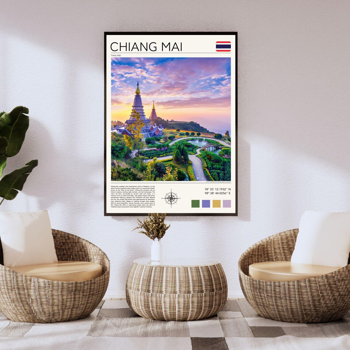 Chiang Mai Thailand Twin Pagodas Sunset Garden Temple View Poster - Image 3
