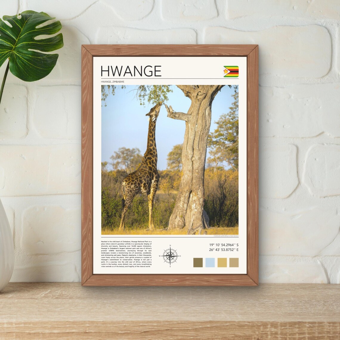 Hwange Zimbabwe Giraffe Safari Wildlife National Park Travel Poster