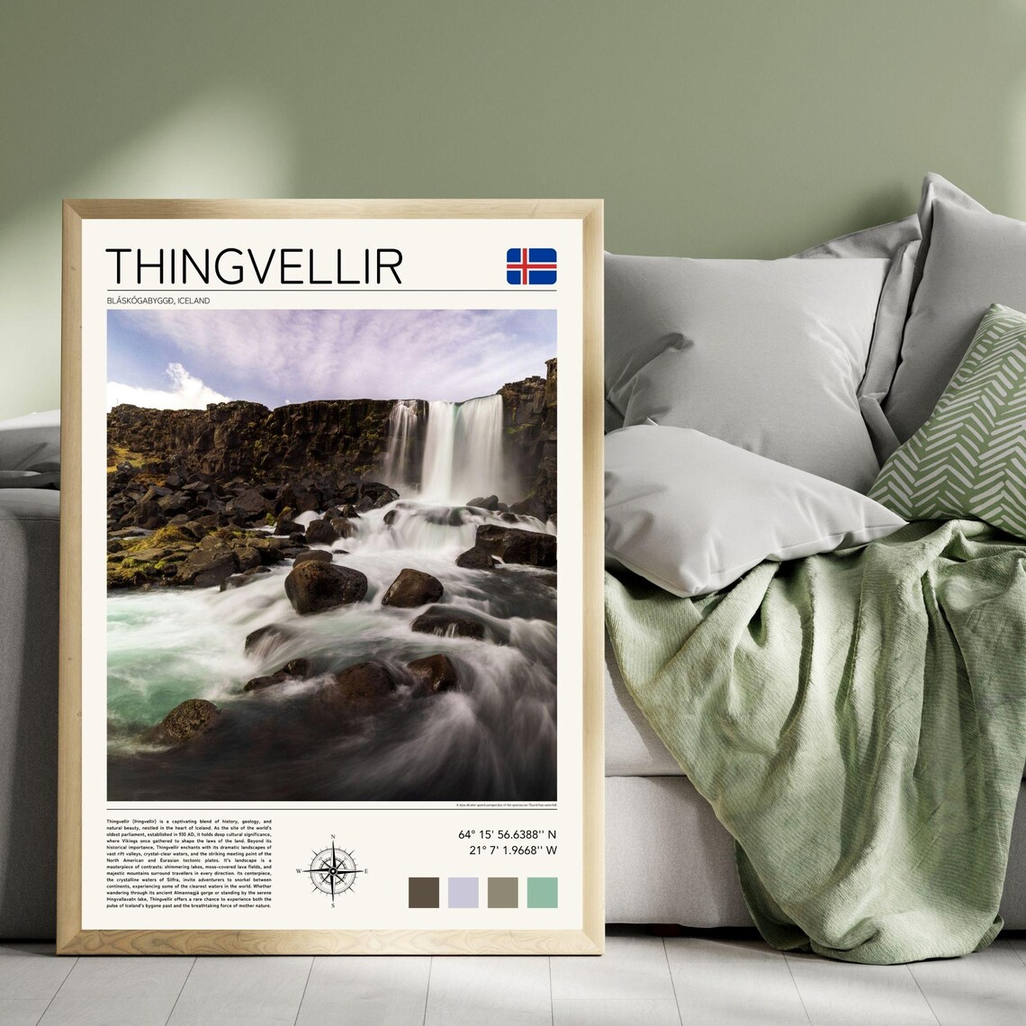 Thingvellir National Park and Oxararfoss Art Print - Image 4