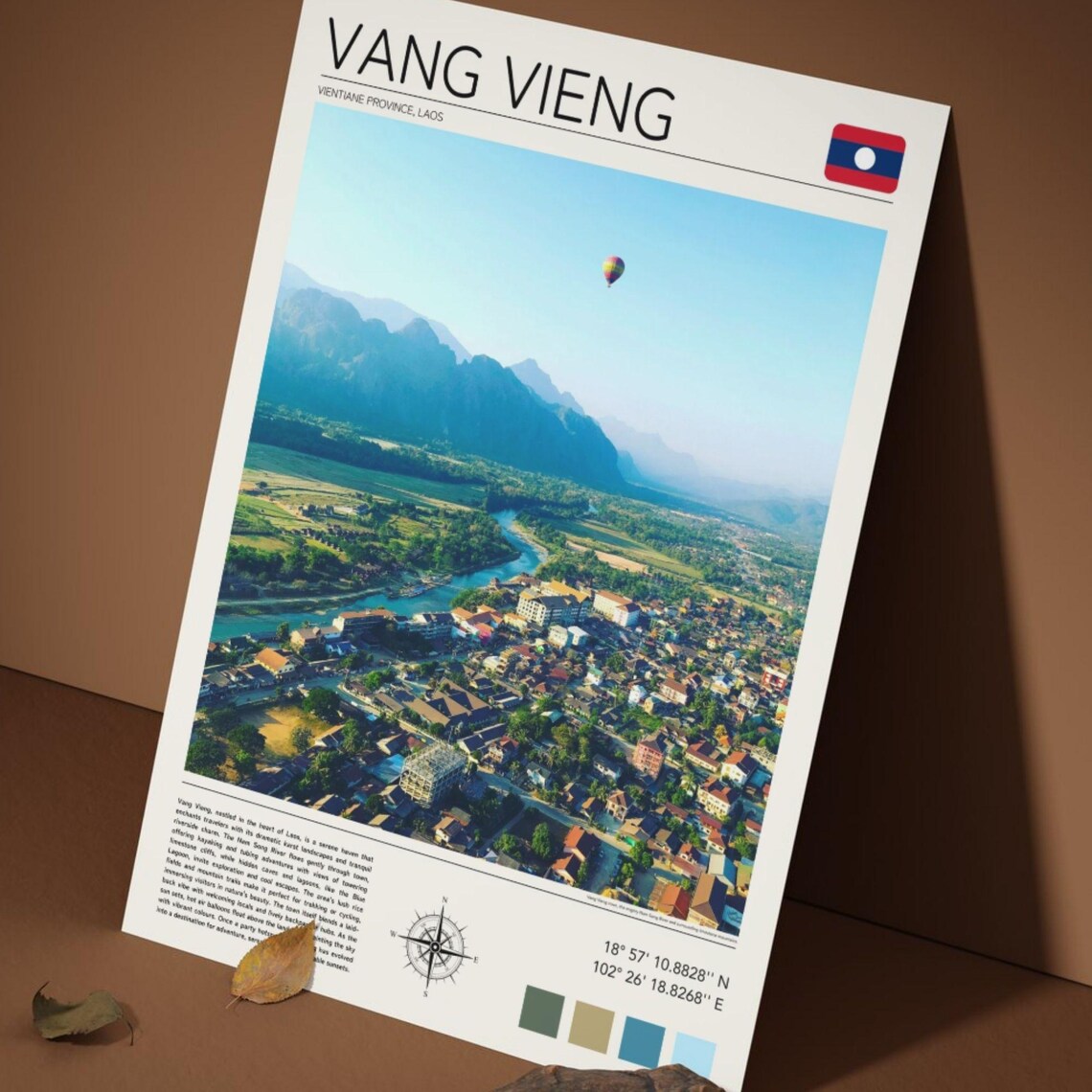 Vang Vieng Laos Aerial Town River Karst Mountains Balloon Poster - Image 4
