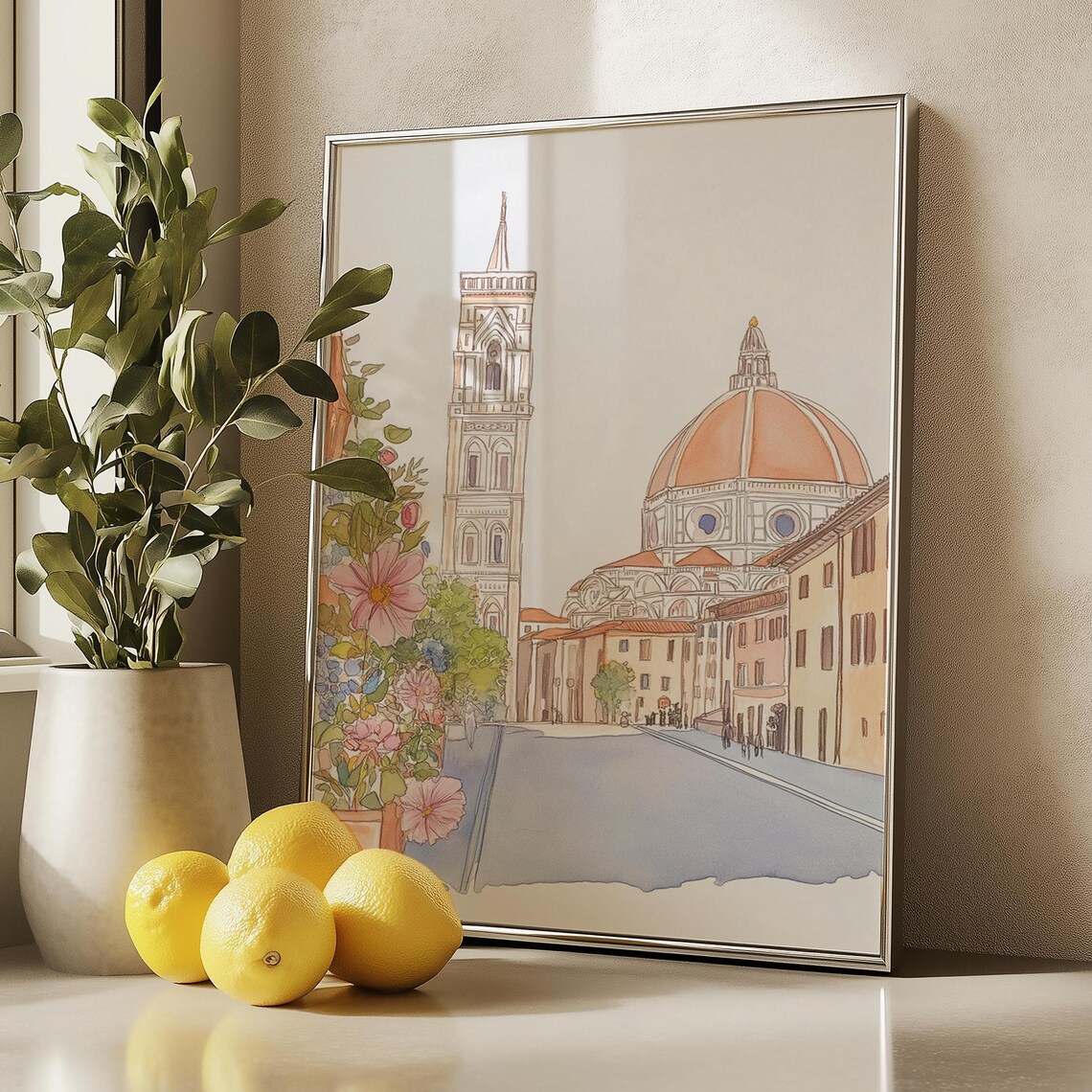 Florence Duomo Cathedral Watercolor Tuscany Italy Travel Wall Art