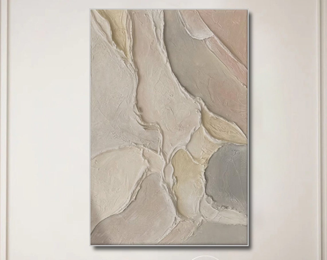 Beige Wabi Sabi Sculptural 3D Textured Abstract Oil Painting Wall Art
