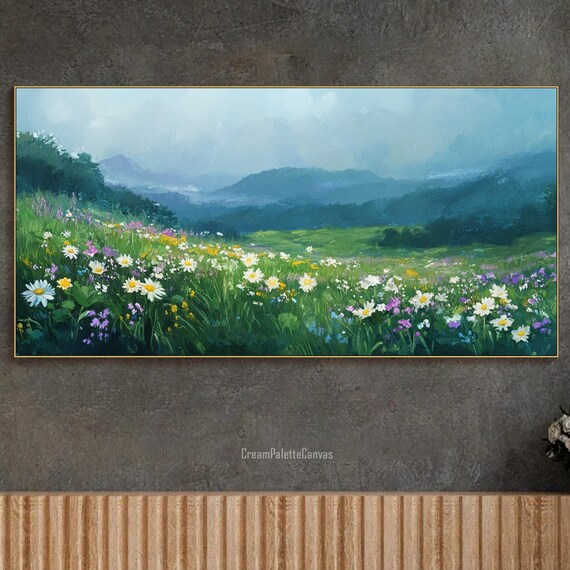 Waterfall Forest Painting Peaceful Nature Landscape Textured Wall Art Greenery Scene Light Filled Painting Large River Vibrant Home Decor