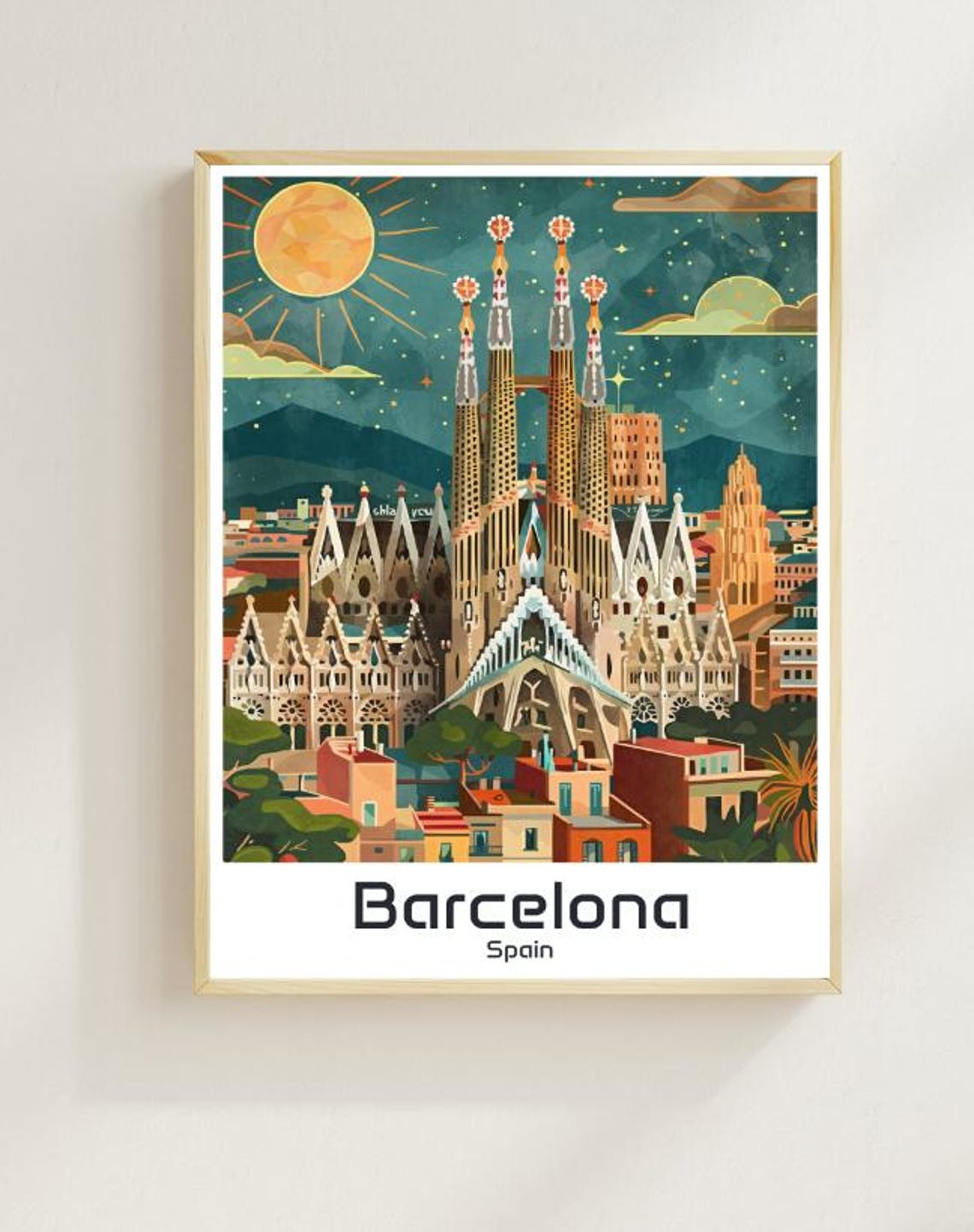 Barcelona Sagrada Familia Starry Night Gaudi Architecture Poster