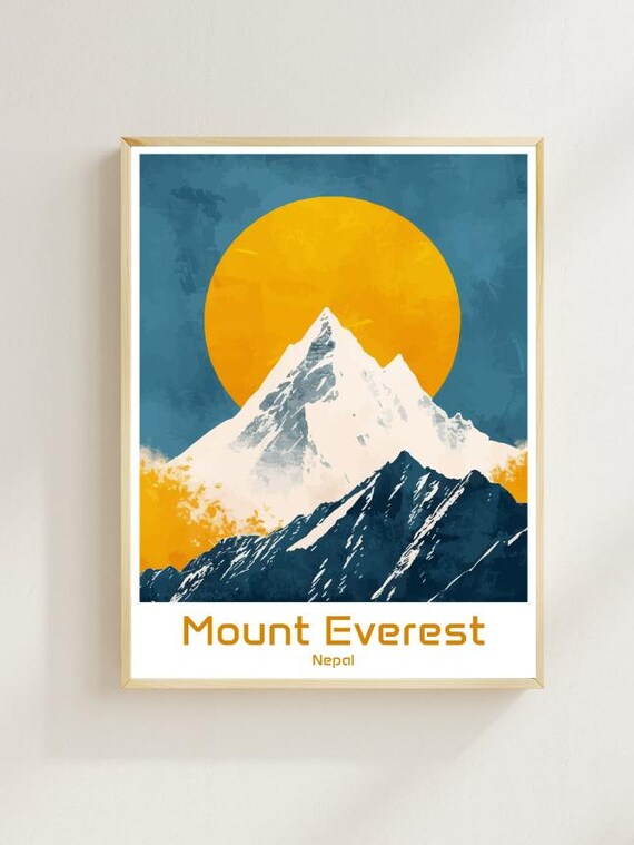 Mount Everest Nepal Snow Summit Golden Sun Vintage Travel Poster