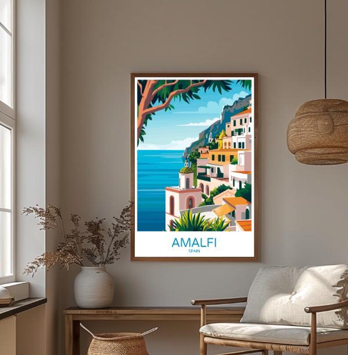 Amalfi Italy Travel Poster Coastal Village Wall Art Amalfi Coast Landscape Print Italian Seaside Artwork Vintage Travel Poster - Image 3