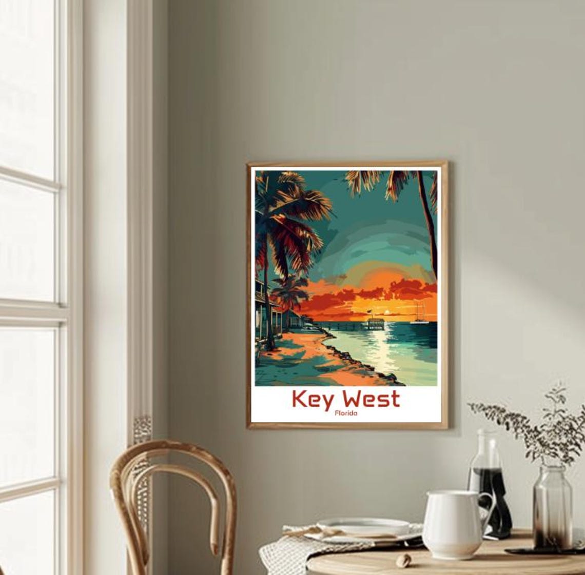 Key West Florida Beach Sunset Palm Trees Pier Tropical Travel Poster - Image 2