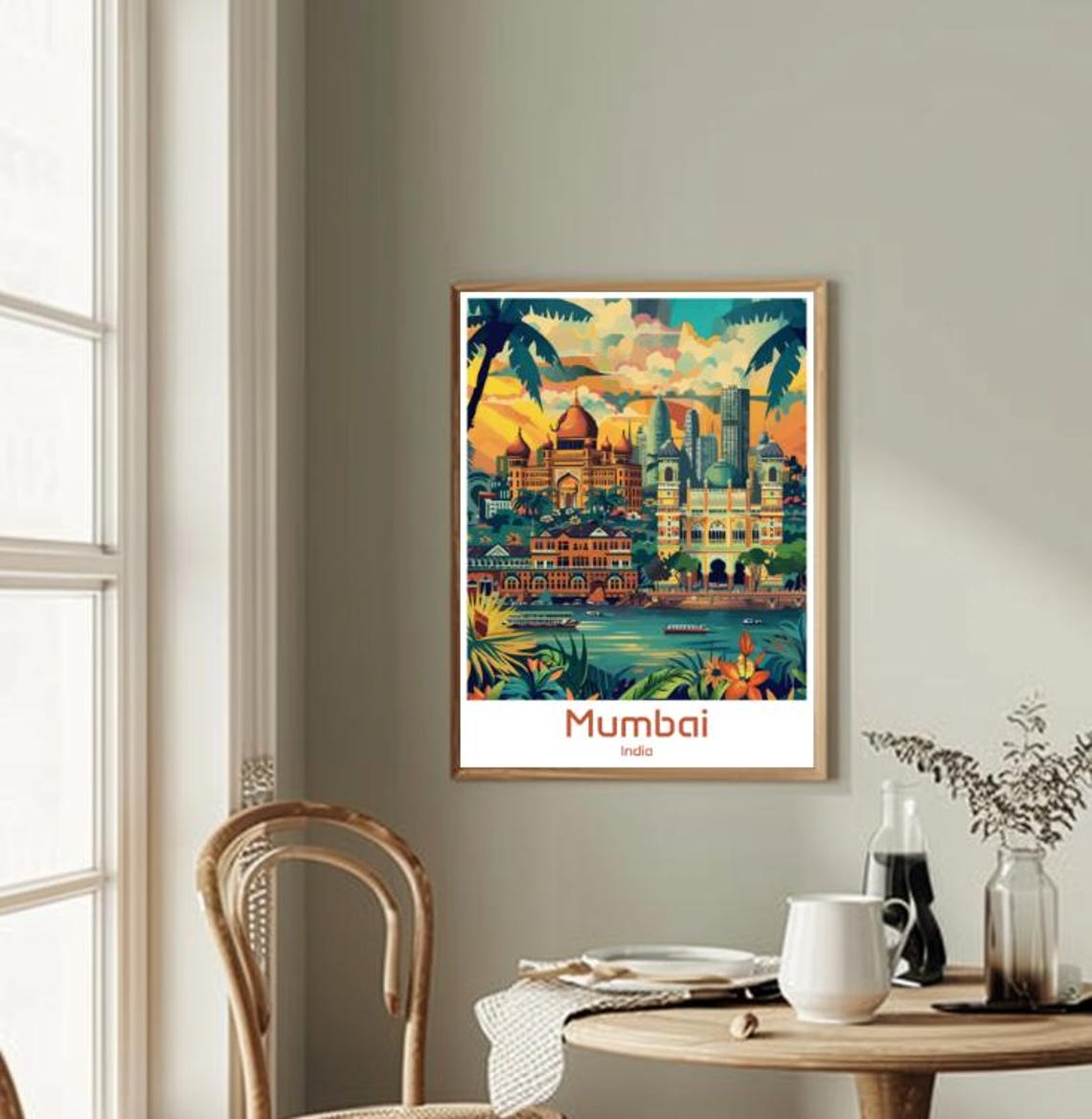 Mumbai India Colonial Skyline Sunset Vintage Illustrated Travel Poster - Image 2