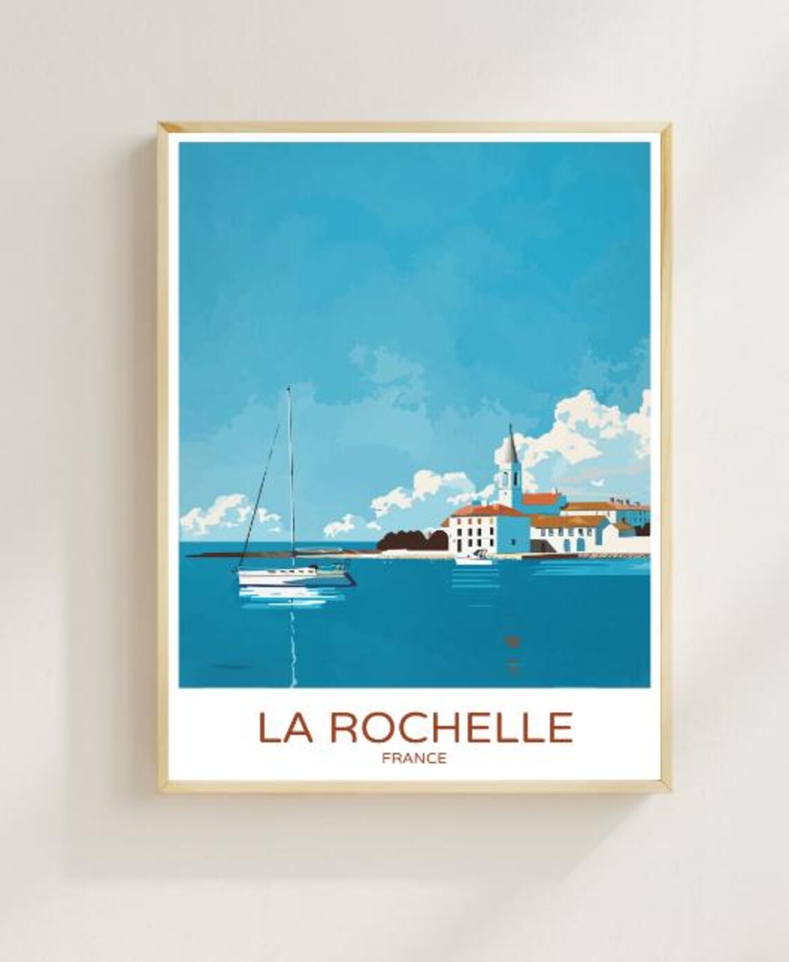 La Rochelle France Atlantic Harbor Sailboat Vintage Travel Poster