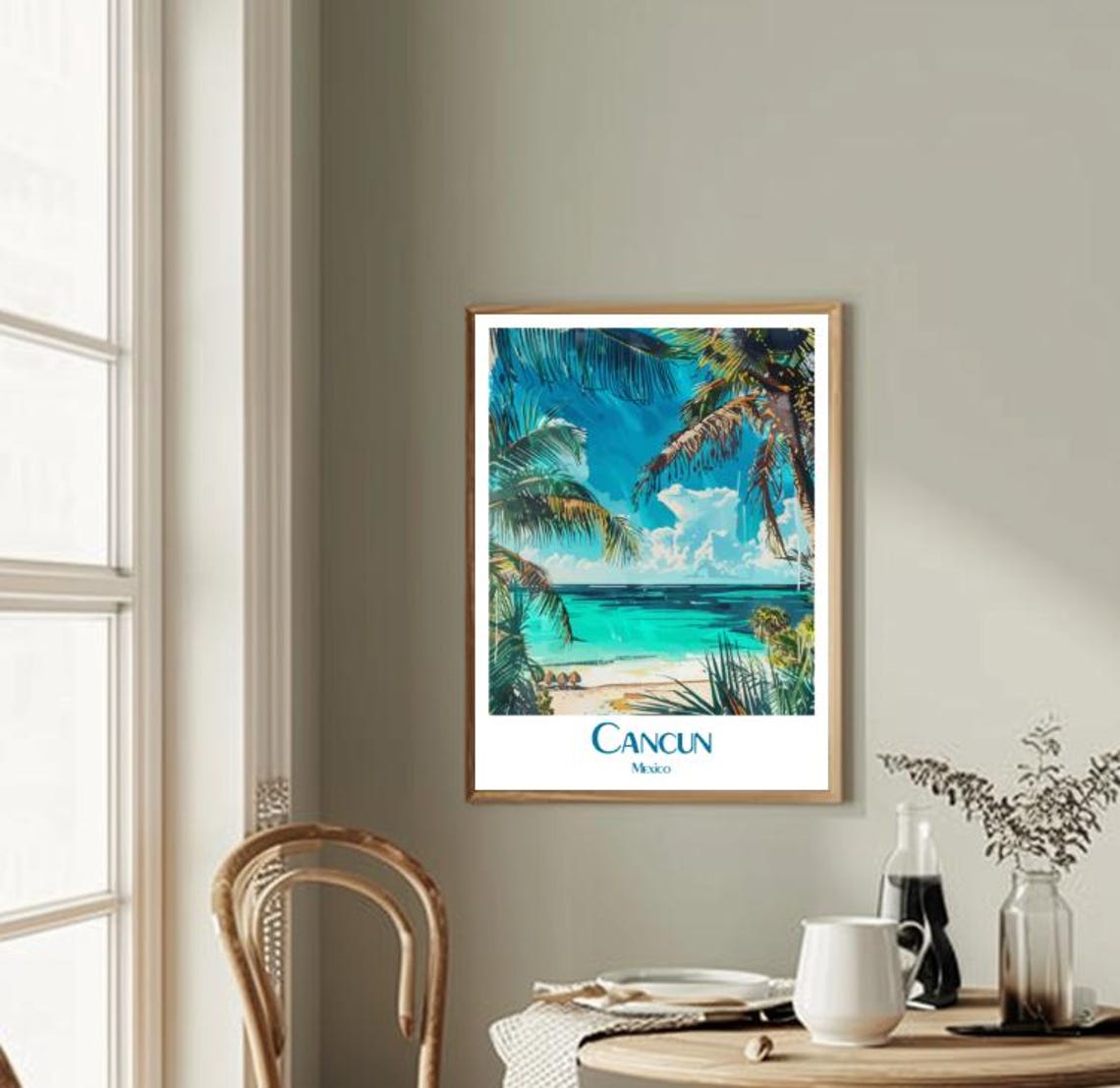 Cancun Mexico Palm Framed Turquoise Beach Ocean View Art Poster - Image 2